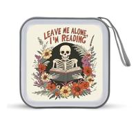 Jubonexis Custodia per CD e DVD con motivo floreale con scheletro che legge l'estetica vintage, portatile, per auto, casa, viaggio