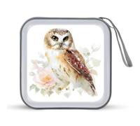 Jubonexis Custodia per CD e DVD, motivo acquerello, con piccolo gufo e fiori, portatile, per auto, casa, viaggio