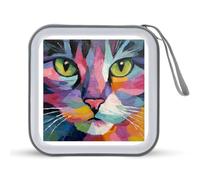 Jubonexis Custodia per CD e DVD, motivo astratto, con volto di gatto soriano, portatile, per auto, casa, viaggio