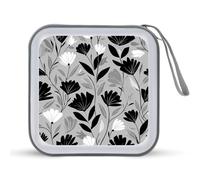 Jubonexis Custodia per CD e DVD, motivo foglie su un grigio, portatile, per auto, casa, viaggio