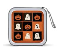Jubonexis Custodia per CD e DVD, motivo Halloween con volti di zucca e fantasma, portatile, per auto, casa, viaggio