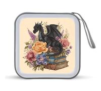 Jubonexis Custodia portatile con drago nero appollaiato su libri antichi e fiori, per CD e DVD, per auto, casa, viaggio