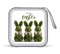 Jubonexis Custodia portatile con tre coniglietti topiari verdi con fiocchi per CD e DVD, per auto, casa, viaggio