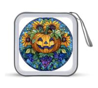 Jubonexis Custodia portatile in vetro colorato a forma di zucca con girasoli per CD e DVD, per auto, casa, viaggio