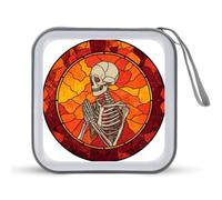 Jubonexis Custodia portatile in vetro colorato con scheletro che prega per CD e DVD, per auto, casa, viaggio