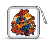 Jubonexis Custodia portatile in vetro colorato con scheletro che suona una chitarra, CD e DVD, per auto, casa, viaggio