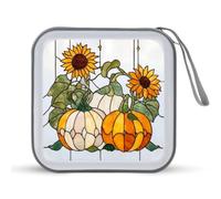 Jubonexis Custodia portatile in vetro colorato, motivo: zucche e girasoli, per CD e DVD, per auto, casa, viaggio