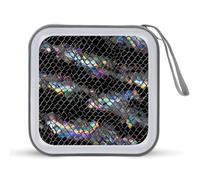 Jubonexis Custodia portatile olografica nera e argento con stampa pelle di serpente per CD DVD custodia portatile per auto casa viaggio
