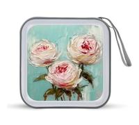 Jubonexis Custodia portatile per 3 CD e DVD, rosa pallido con rose di cavolo