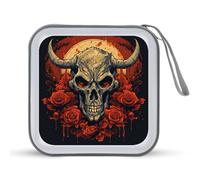 Jubonexis Custodia portatile per CD, DVD, scheletro con testa di toro, per auto, casa, viaggio