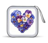 Jubonexis Custodia portatile per CD e DVD a forma di cuore con motivo acquerello viola del pensiero e fiori
