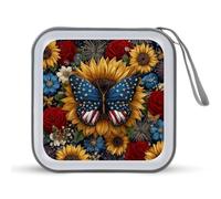 Jubonexis Custodia portatile per CD e DVD, con bandiera bianca, blu, farfalla, girasoli, per auto, casa e viaggio