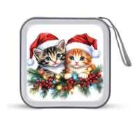 Jubonexis Custodia portatile per CD e DVD, con due adorabili gattini e cappelli di Babbo Natale, per auto, casa, viaggio