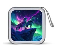 Jubonexis Custodia portatile per CD e DVD, con due lupi sulla scogliera, colori fluo, per auto, casa, viaggio