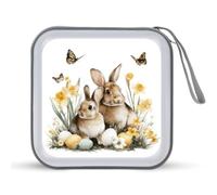 Jubonexis Custodia portatile per CD e DVD, con due simpatici coniglietti di Pasqua, per auto, casa, viaggio