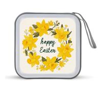 Jubonexis Custodia portatile per CD e DVD con fiori gialli e narcisi in ghirlanda pasquale