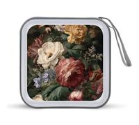 Jubonexis Custodia portatile per CD e DVD, con fiori rossi, bianchi, gialli, per auto, casa, viaggio