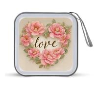 Jubonexis Custodia portatile per CD e DVD con ghirlanda di rose rosa a forma di cuore per auto, casa, viaggio