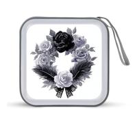 Jubonexis Custodia portatile per CD e DVD con ghirlanda vittoriana nera con rose e piume per Halloween, per auto, casa e viaggio