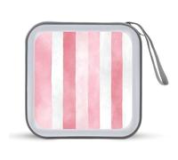 Jubonexis Custodia portatile per CD e DVD con linee verticali rosa pastello e bianche, per auto, casa, viaggio