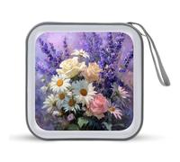 Jubonexis Custodia portatile per CD e DVD, con margherite, rose e fiori di lavanda, per auto, casa, viaggio