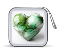 Jubonexis Custodia portatile per CD e DVD, con motivo a cuore, in marmo verde, per auto, casa, viaggio