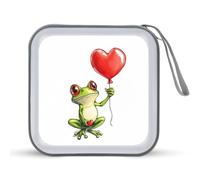 Jubonexis Custodia portatile per CD e DVD con palloncino a forma di rana con cuore rosso, per auto, casa, viaggio
