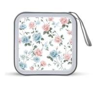 Jubonexis Custodia portatile per CD e DVD, con rose blu e rosa cipria, per auto, casa, viaggio