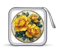 Jubonexis Custodia portatile per CD e DVD, con rose gialle, in vetro colorato, per auto, casa, viaggio