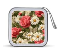 Jubonexis Custodia portatile per CD e DVD, con rose rosa e margherite bianche, per auto, casa, viaggio
