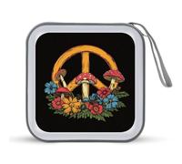 Jubonexis Custodia portatile per CD e DVD, con simbolo della pace, funghi, fiori, per auto, casa, viaggio