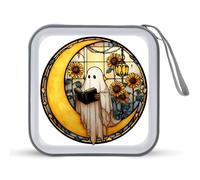 Jubonexis Custodia portatile per CD e DVD con stampa di fantasmi bianchi su luna gialla, per auto, casa, viaggio