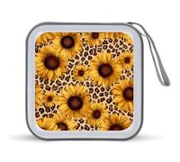 Jubonexis Custodia portatile per CD e DVD, con stampa di girasoli e leopardo, per auto, casa e viaggio