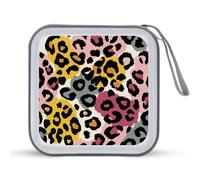Jubonexis Custodia portatile per CD e DVD, con stampa leopardata rossa e marrone, per auto, casa, viaggio