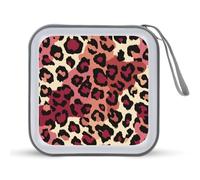 Jubonexis Custodia portatile per CD e DVD, con stampa leopardata rossa e nera, per auto, casa, viaggio