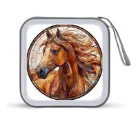 Jubonexis Custodia portatile per CD e DVD, con vetro colorato di un cavallo marrone, per auto, casa, viaggio