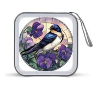 Jubonexis Custodia portatile per CD e DVD con vetro colorato, motivo rondine e viola viola