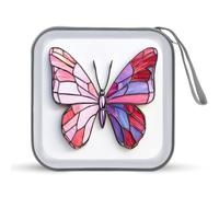 Jubonexis Custodia portatile per CD e DVD, in vetro colorato, con farfalle rosa e ali rosse, per auto, casa, viaggio