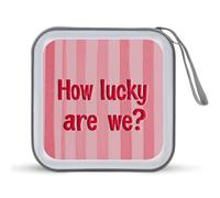 Jubonexis Custodia portatile per CD e DVD, motivo a righe rosa con scritta "How Lucky are We", per auto, casa, viaggio