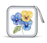 Jubonexis Custodia portatile per CD e DVD, motivo acquerello blu giallo viola del pensiero per auto, casa e viaggio