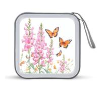 Jubonexis Custodia portatile per CD e DVD, motivo acquerello, fiori rosa, farfalle, arancione, per auto, casa, viaggio