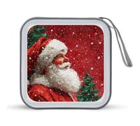 Jubonexis Custodia portatile per CD e DVD, motivo: Babbo Natale su cielo notturno rosso