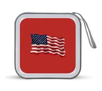Jubonexis Custodia portatile per CD e DVD, motivo: bandiera americana che sventola su rosso, per auto, casa, viaggio