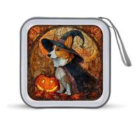 Jubonexis Custodia portatile per CD e DVD, motivo: cane Corgi vestito come una strega, per auto, casa, viaggio