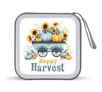 Jubonexis Custodia portatile per CD e DVD, motivo: carrozza vintage con zucche, girasoli, per auto, casa e viaggio