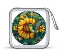 Jubonexis Custodia portatile per CD e DVD, motivo: colibrì con fiori gialli, in vetro colorato, per auto, casa, viaggio