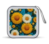 Jubonexis Custodia portatile per CD e DVD, motivo con margherite e girasoli, per auto, casa, viaggio