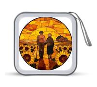 Jubonexis Custodia portatile per CD e DVD, motivo: coppia di anziani che camminano con girasoli, per auto, casa, viaggio