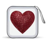 Jubonexis Custodia portatile per CD e DVD, motivo: cuore rosso con glitter, per auto, casa, viaggio
