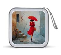 Jubonexis Custodia portatile per CD e DVD, motivo: donna con ombrello rosso sulla strada